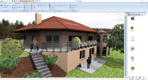 Building showing functions of 3D modelling, merged roofs, etc.